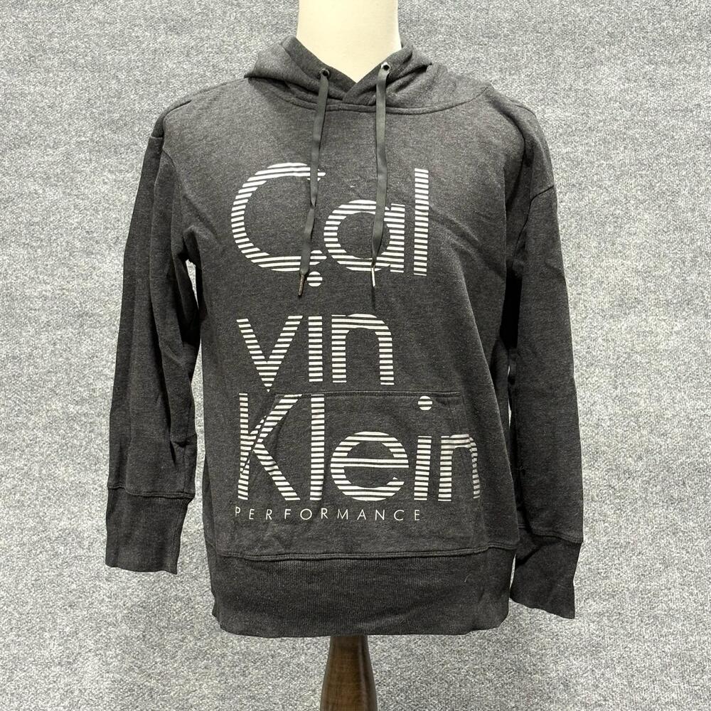 Calvin Klein Performance Hoodie Mens Medium Gray Logo Kangaroo Pocket Sweatshirt